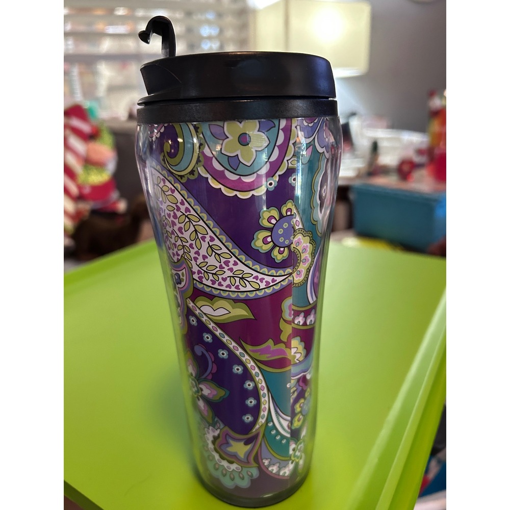 Vera Bradley Tumbler Travel Mug Paisley Purple Teal Floral Lid